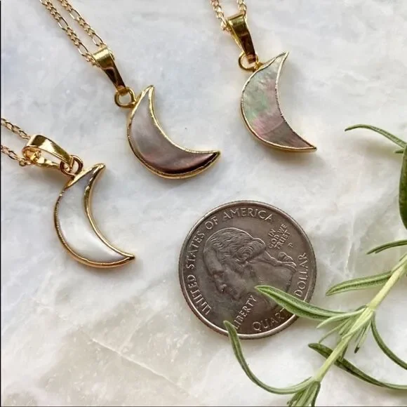 Mother of Pearl Crescent Moon Necklace - Picture 7 of 13
